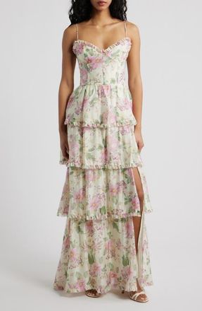 Lucy Paris Guinevere Tiered Dress in Ivory Floral at Nordstrom, Size X-Small