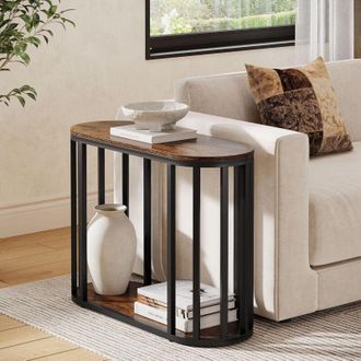 Tribesigns Tribesigns Narrow End Table with Storage, 2-Tier Industrial Side Table with Black Metal Frames, Small Nightstand Bedside Table for Living Room