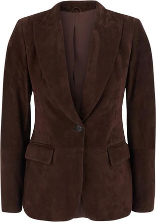 Brunello Cucinelli Peak Lapel Suede Blazer - Dames - Blazers - Bruin - XS - Leer - Jassen