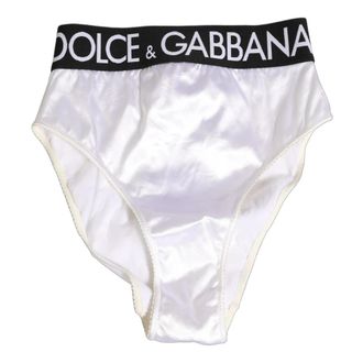 Dolce & Gabbana Satin High-Waist Brief - Dames - Onderbroek - Wit - S - Nylon - Ondergoed