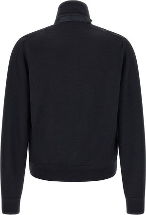 Tom Ford Two-Material Suede & Merino Wool Cardigan - Black