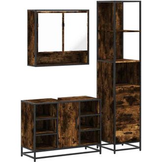 vidaXL Set De Muebles Ba&ntilde;o 3 Pzas Madera Contrachapada Roble Ahumado Vidaxl