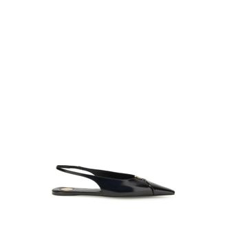 Saint Laurent Black Calf Leather Bos Taurus Ballet Womens Flats