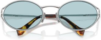 Miu Miu 0mu 52ys Oval Blue-Tinted Sunglasses