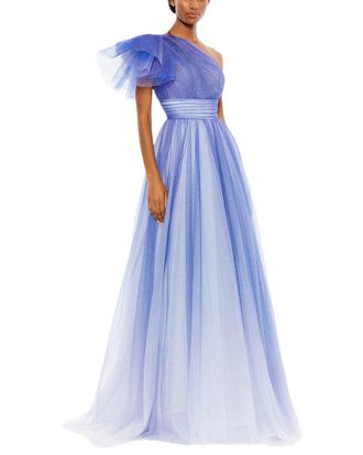 Mac Duggal Glitter Ombre Ruffled One Shoulder Ball
