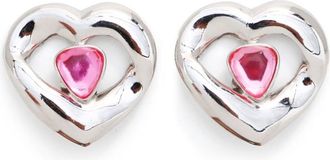 Saint Laurent heart rhinestone clip-on earrings - women - Rhinestone/Silver Plated - One Size