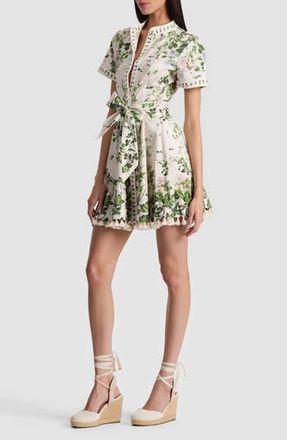 Alice & Olivia Lucy Stretch Cotton Mini Shirtdress in Ivy Romance at Nordstrom Rack, Size 12