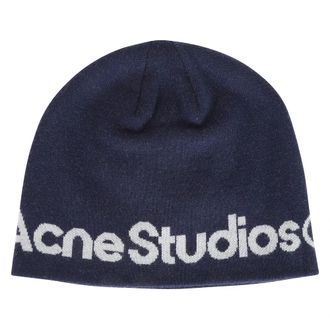 Acne Studios Kort Sport Beanie - Dames - Hoeden - Blauw - ONE Size - Wol - Accessoires