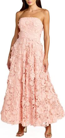 Mac Duggal Floral Lace Strapless A Line Midi Dress in Blush at Nordstrom, Size 10