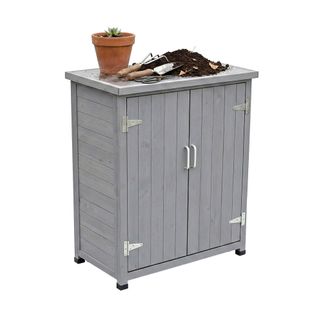 Relaxdays Relaxdays Mesa Para Plantas Con Armario Inferior, Madera, Tablero Galvanizado, 90 X 75 X 40 Cm, Gris