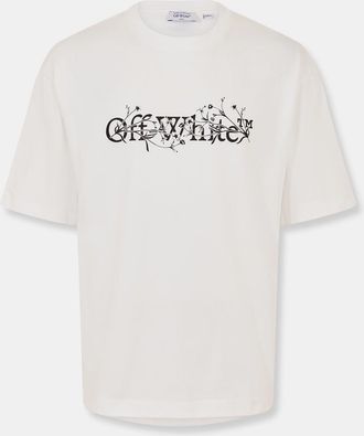 Off-white Mens Off White Flower Crew Neck Short Sleeve T-Shirt in White-Black - Size X-Small