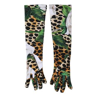 Dolce & Gabbana Gloves, female, Multicolor, Size: ONE SIZE Floral Leopard Elbow Length Gloves