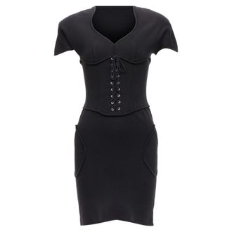 Thierry Mugler jersey corset lace up waist bodycon dress