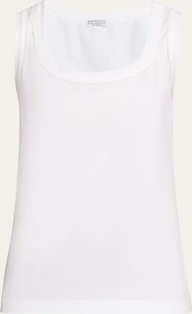Brunello Cucinelli Metallic Stitched Scoop-Neck Cotton Stretch Tank Top