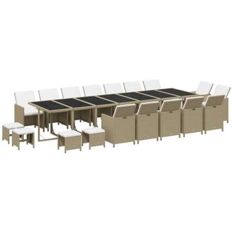 vidaXL Set Comedor De Jard&iacute;n 19 Pzas Con Cojines Rat&aacute;n Sint&eacute;tico Beige Vidaxl