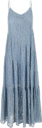 Michael Kors Jurken met stroken en bloemenkant - Dames - Maxi kleedjes - Blauw - S - Polyester - Kleedjes
