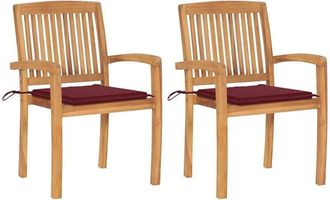 vidaXL Vidaxl - Sillas De Jard&iacute;n 2 Uds Madera De Teca Con Cojines Rojo Tinto