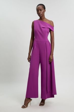 Karen Millen Womens Compact Stretch Asymmetric Neck Wide Leg Jumpsuit - Fuchsia - Size 16 UK
