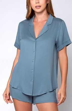 iCollection Organic Cotton and Tencel Notched Collar Pajama Set in Blue at Nordstrom, Size X-Large