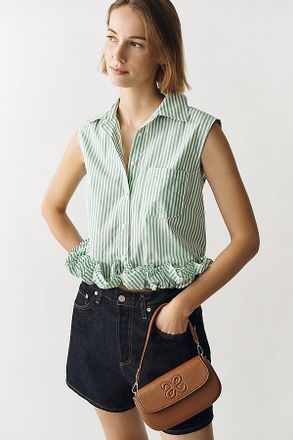 Maeve Cotton Ruffle Buttondown Shirt