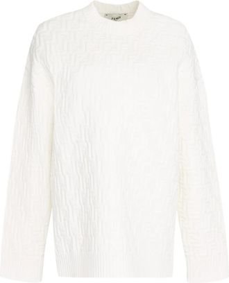 Fendi Geribbelde Trui met FF Motief - Dames - Ronde hals truien - Wit - 3XS - Polyester - Truien & Vesten