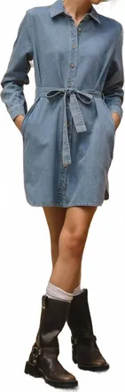 Skies Are Blue Clothing Washed Denim Buttondown Shirt Dress In Blue