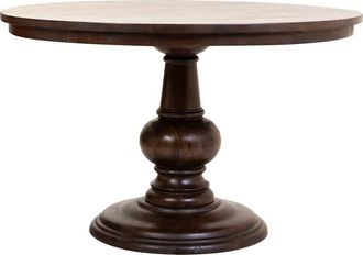 Wanderlust Deco Mesa de comedor redonda de madera de mango acabado color nogal 120x77