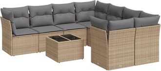 vidaXL Set De Sof&aacute;s De Jard&iacute;n 9 Pzas Con Cojines Rat&aacute;n Sint&eacute;tico Beige Vidaxl