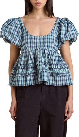 Damson Madder Summer Joy Plaid Organic Cotton Top in Blue at Nordstrom, Size 16 Us