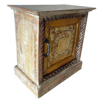 Wanderlust Deco Mesita de madera acabado artesanal marr&oacute;n 50x30x56h cm