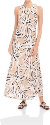 Fifteen Twenty Dani Maxi Dress In Khaki With Off White Floral Print
