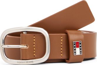 Tommy Jeans Lederg&uuml;rtel TOMMY JEANS TJW OVAL 3.0 cm breit, Damen, Gr. 75, braun (cognac), Rindsleder, G&uuml;rtel Lederg&uuml;rtel, Ovale Einfachdornschliesse und Logo am V