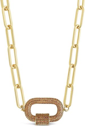 Sterling Forever Pave CZ Carabiner Linked Lock Necklace