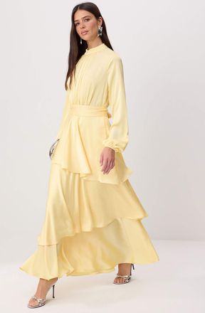 Trendyol Modest Dames Geel Effen Maxi Lang Stijlvol/Avond Skater Modest Avond Jurken