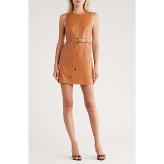 Cinq &agrave; Sept Harriet Grommet Belted Faux Leather Dress in Chestnut Brown at Nordstrom Rack, Size 10