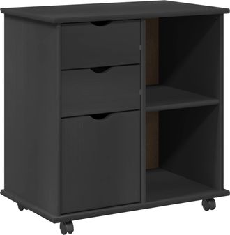 vidaXL Gabinete Rodante 63,5 X 39 X 65,5 Cm Madera De Pino Macizo Gris Vidaxl