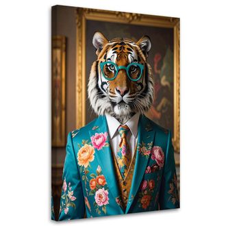 Feeby Cuadro En Lienzo, Tigre Con Traje Colorido Glamour, 80x120