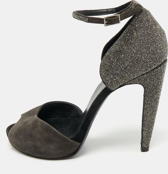 Pierre Hardy Black Glitter And Suede Peep Toe Ankle Strap Sandals