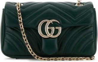 Gucci Dark Green Nappa Leather Small GG Marmont Shoulder Bag