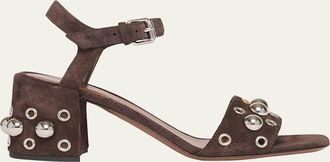 Valentino Garavani Nellcote VLogo Stud Leather Ankle-Strap Sandals