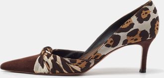 Rene Caovilla Ren&eacute; Caovilla Brown Leopard Print Fabric And Suede Knotted Pointed Toe Pumps