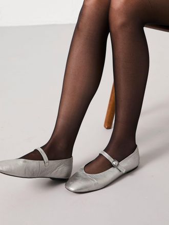Fat Face FatFace Silver Leather Mary Jane Pump