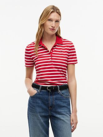 Tommy Hilfiger Womens Classic Fit Striped Stretch Pique Polo - Red - XXL