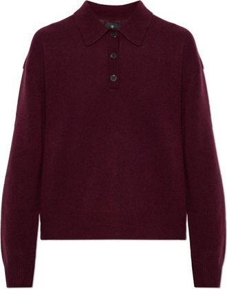 Anine Bing Lee Polo Sweater - Dames - V-hals truien - Rood - XS - Wol - Truien & Vesten