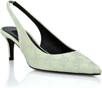 Philipp Plein Satin Slingback Shoes Low Heels Monogram Strass Women in Green at Nordstrom, Size 36