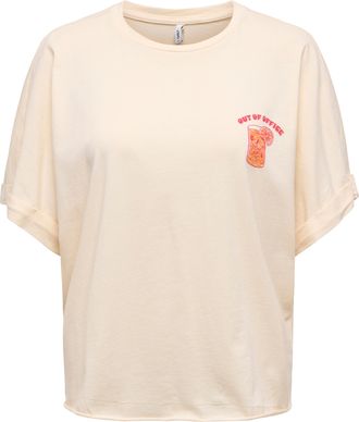 Only Kurzarmshirt ONLY ONLMINNA LIFE S/S PRINT TOP CS JRS, Damen, Gr. XL, ecru print:out of office, Jersey, Obermaterial: 100% Baumwolle, bedruckt, regular