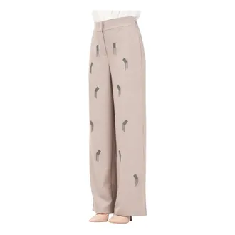 Simona Corsellini Elegant Beige Wide Leg Trousers - female - Simona Corsellini - Wide Trousers - Beige - L - Trousers