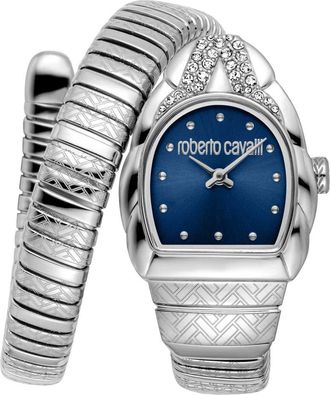 Roberto Cavalli Snake Wraparound Bracelet Watch, 25mm x 30mm in Silver/Blue at Nordstrom Rack