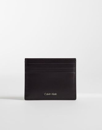 Calvin Klein Portacarte marrone cioccolato con logo in rilievo