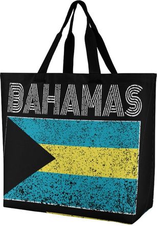 Generic Vintage Bahamian Flag Tote Bag Reusable Grocery Shopping Bags Large Travel One Shoulder Handbag for Picnic Work